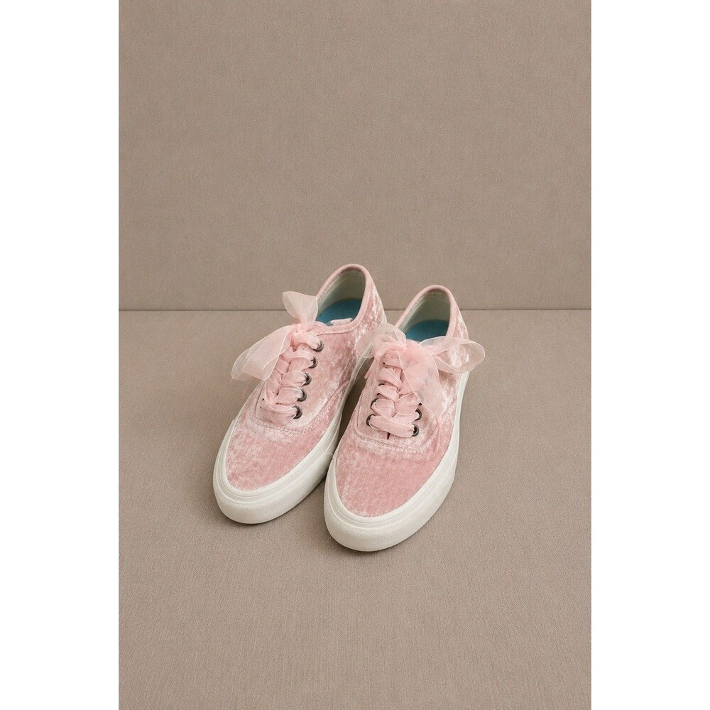 SeaVees J. Crew Women 6 Pink Velvet Lace Up Sneakers Ribbon Chic Coquette